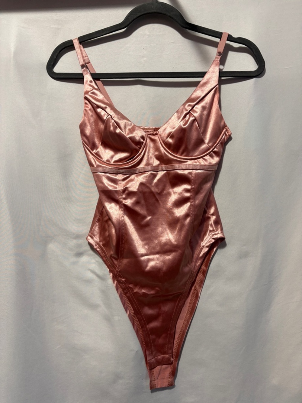 Satin Underwire Bodysuit in Rose Gold
